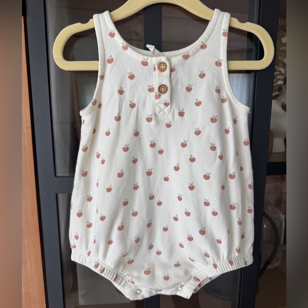 Quincy Mae bubble romper apples peaches print baby girl sleeveless cotton